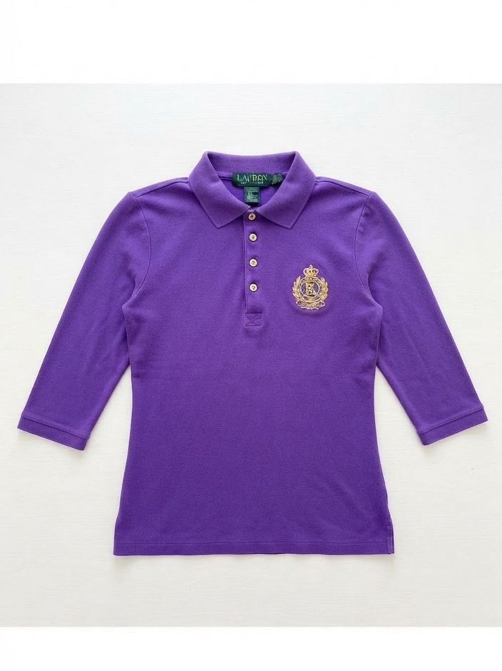 Lauren Ralph Lauren Women’s Purple Gold Crest Polo Shirt Petite Small